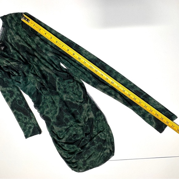 Mesh Tie Dye Green Black Ruched Side Y2K Rave Punk Sheer Top Women’s Medium - Picture 10 of 10